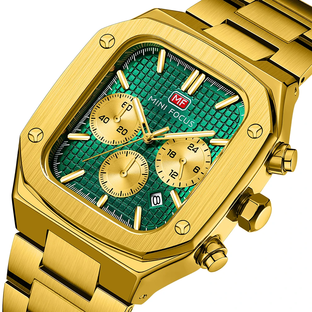 

MINI FOCUS Роскошные квадратные мужские наручные часы Водонепроницаемые светящиеся хронографы Кварцевые мужские часы из нержавеющей стали Мужские часы Reloj0414G