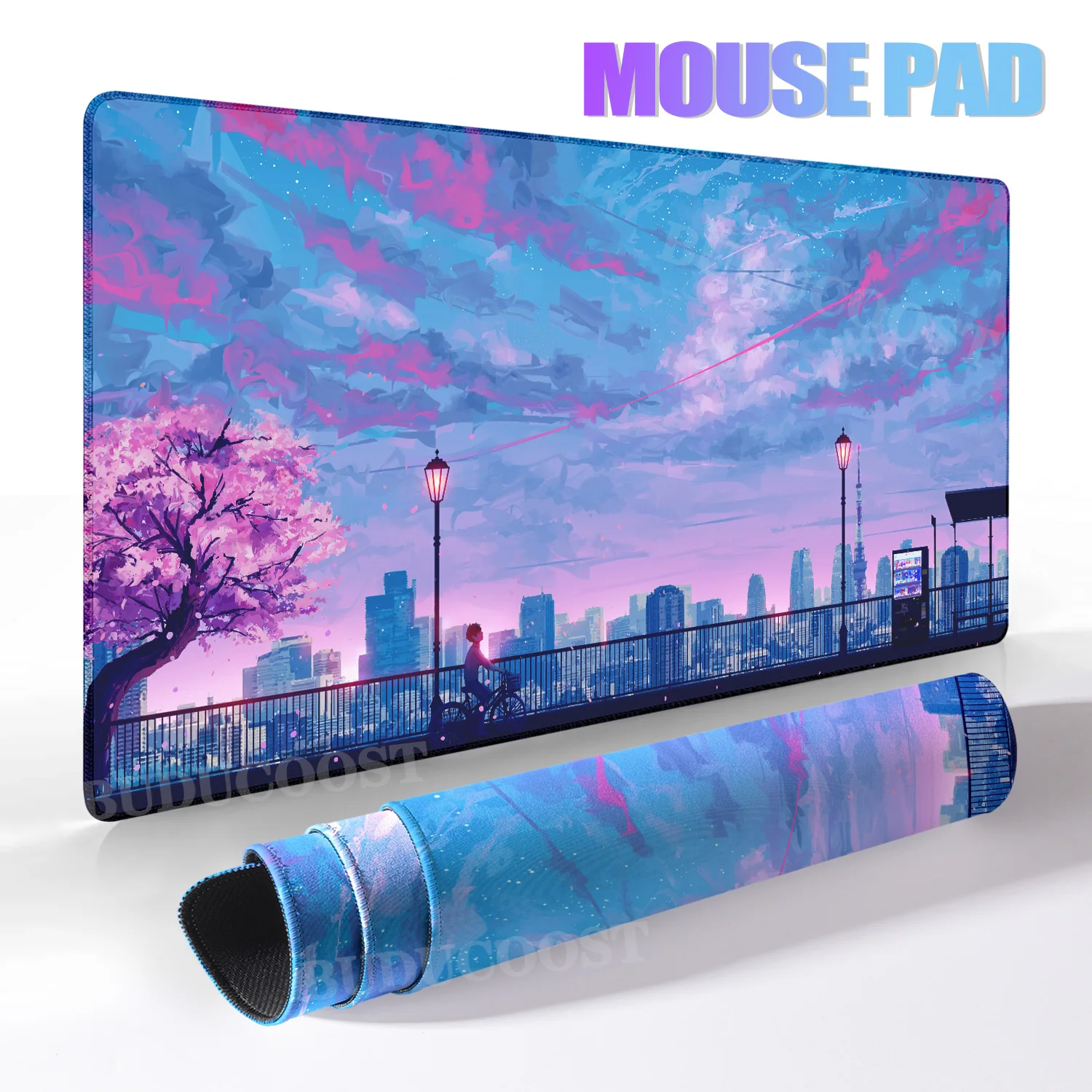 Anime Gaming Large Mousepad Sakura Blooms city Mousepad Gamer Computer Non-Slip Rubber XXL Keyboard Mat Aesthetic Decor Desk Mat