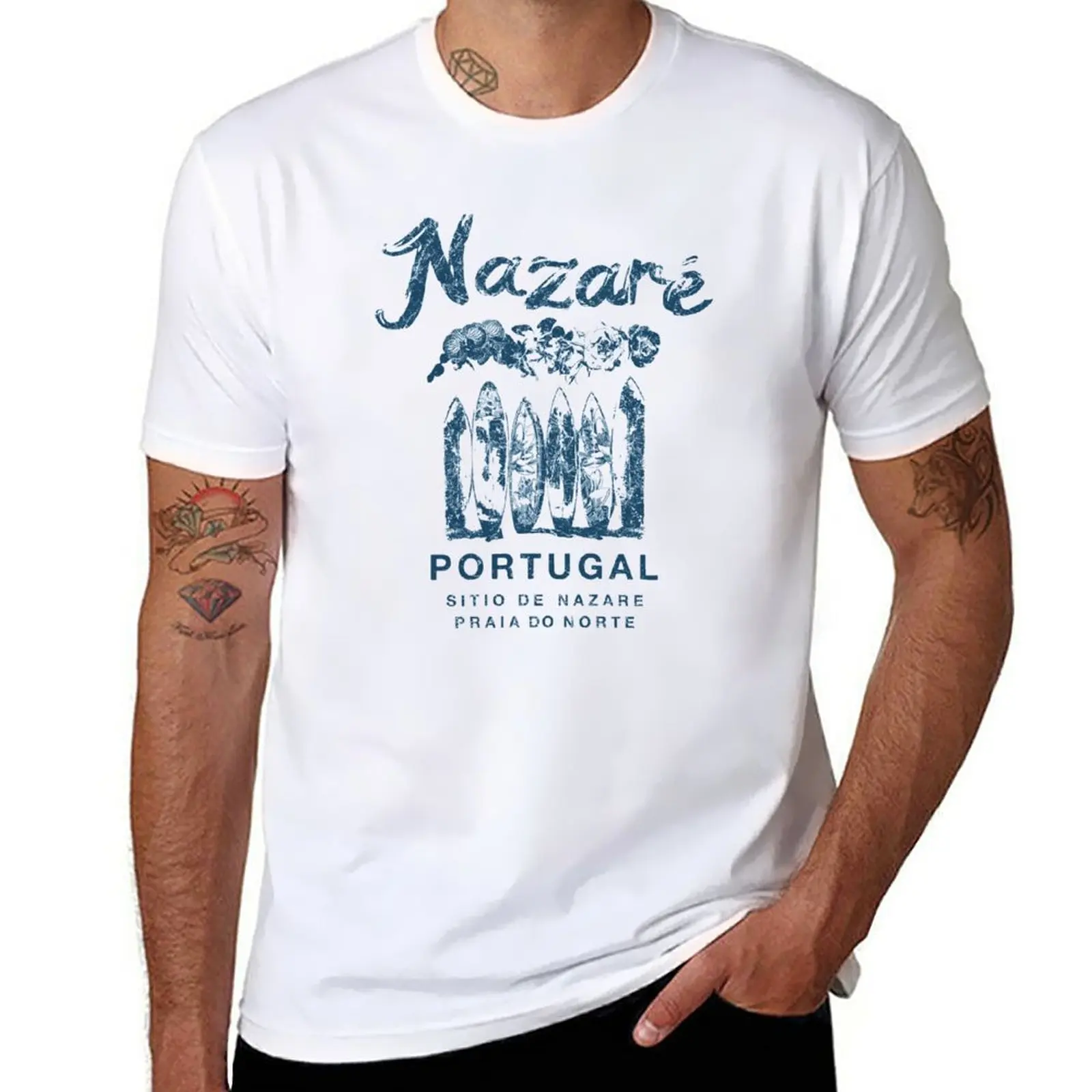 

New Nazare Portugal Floral Vintage Surfing T-Shirt Short sleeve custom t shirts design your own Men's t-shirts