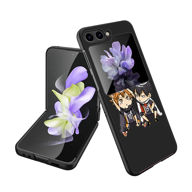 Black Matte Anti-Drop Phone Case For Samsung ZFlip6 5G ZFlip5 ZFlip4 ZFlip3 Hard Galaxy Z Flip 3 4 5 6 Haikyuu Hinata Cover