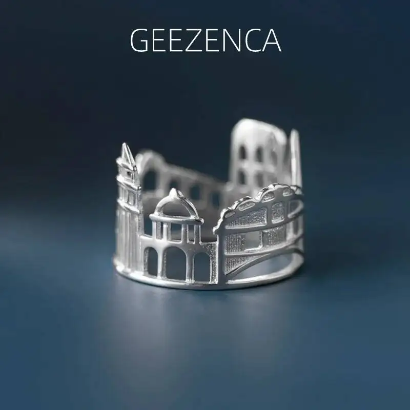 

GEEZENCA 925 Sterling Silver Hollow Out Venice Bridge Women's Ring Original Design Famous City Architecture Unusual Rings 2023