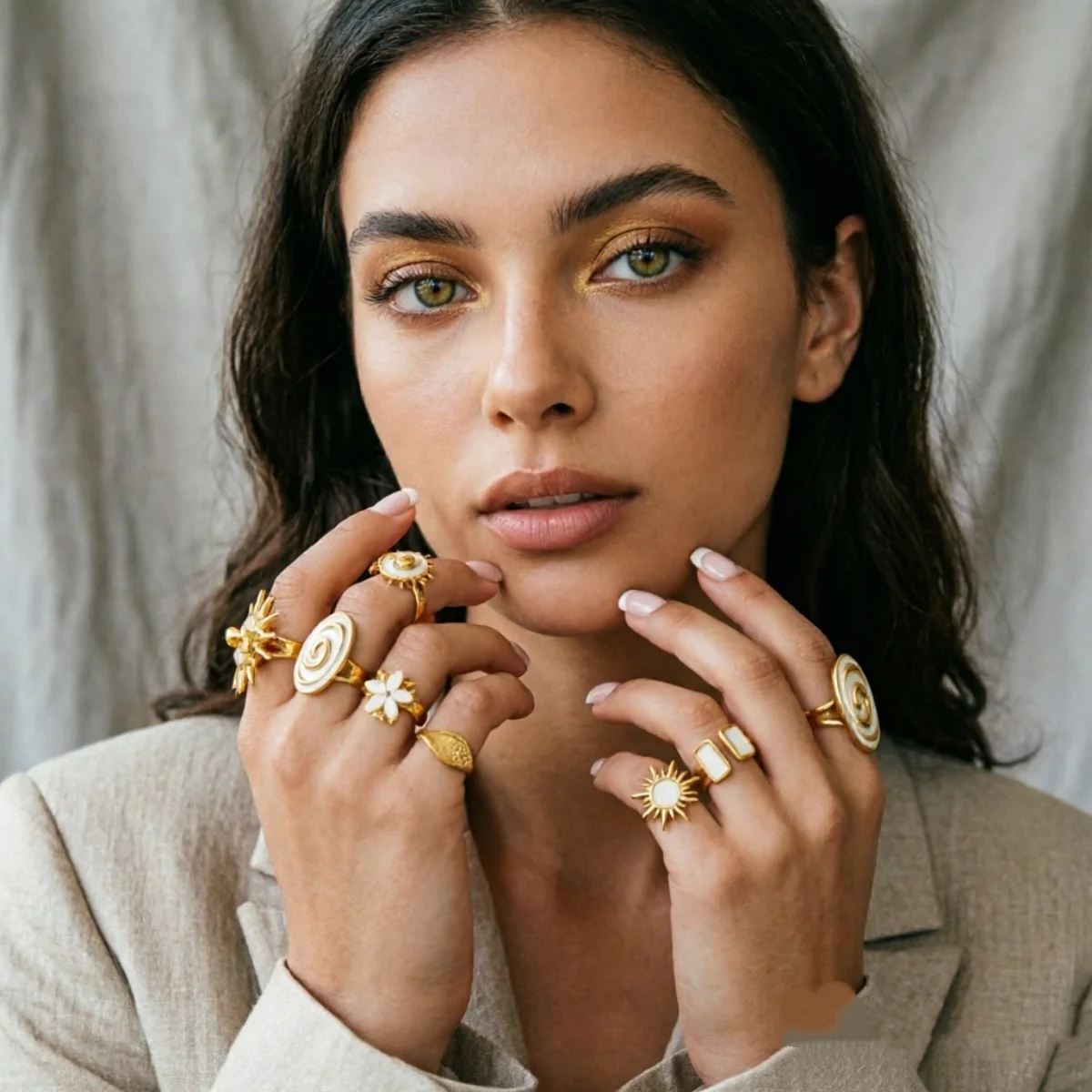 Edelstahl-Emaille-Spiral-Geometrie-Fingerringe für Damen und Herren, Vintage Französische Sonnen-Blatt-Blumen-Ringe, Modeschmuck für Partys. – Detail 11