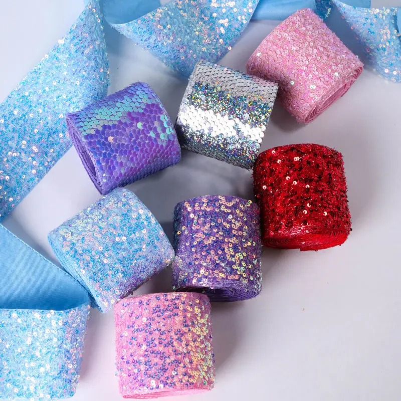 Sequin Laser Gradient Ribbon DIY Pet Bow Tie Hair Accessories Clothing Handmade Material Supplies Kawaii Single Faced Tulle