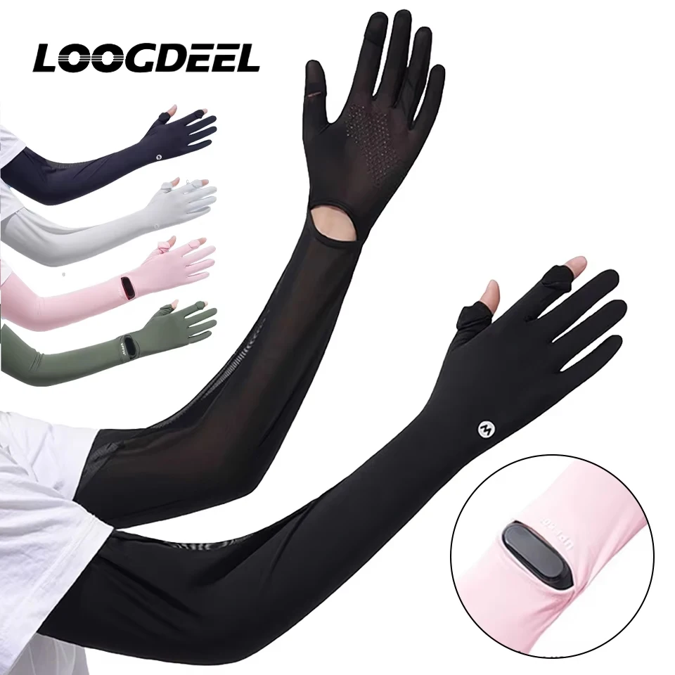 LOOGDEEL 1Pair Ice Silk Sun Protection Sleeves Women Thin Cool UV Protection Arm Sleeves Summer Driving Cycling Unisex
