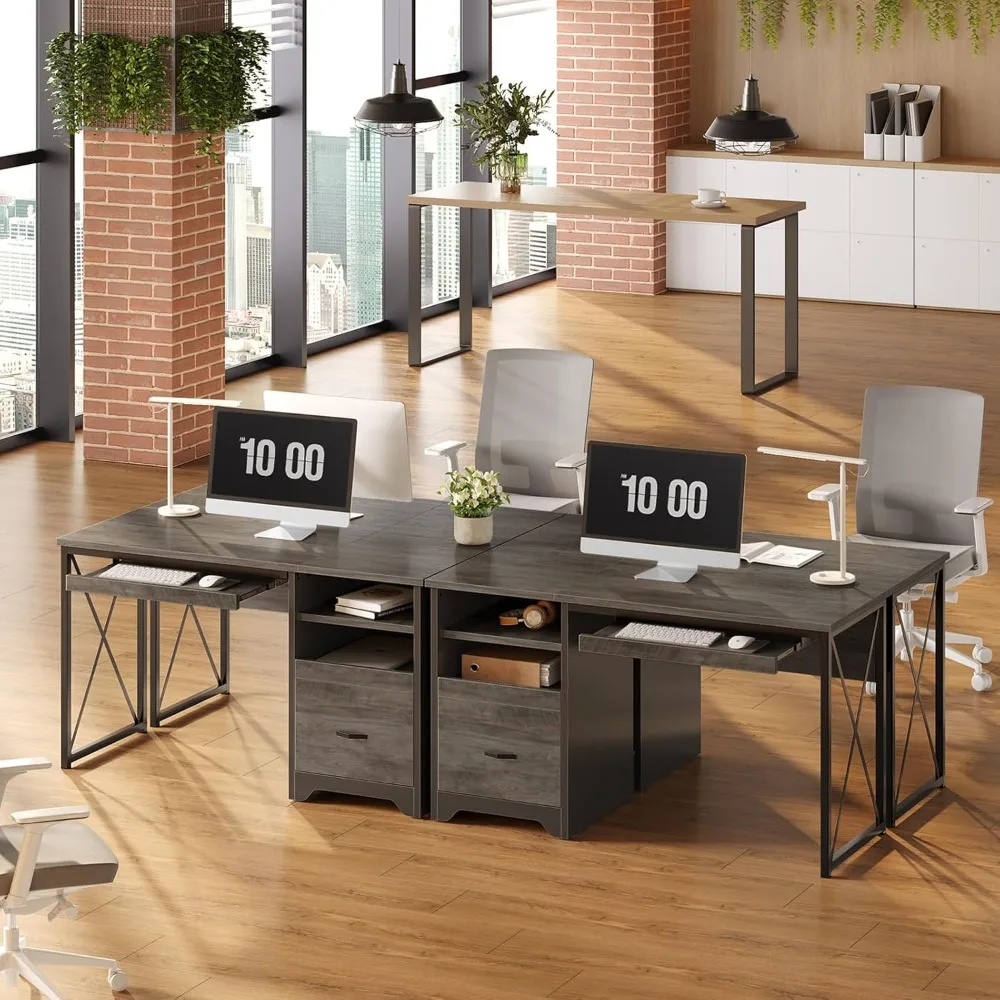 مكتب مكتب 47 بوصة مع أدراج، مكتب كمبيوتر صناعي مع درج، مكتب معلم قابل للعكس مع مساحة تخزين وصينية لوحة المفاتيح #6