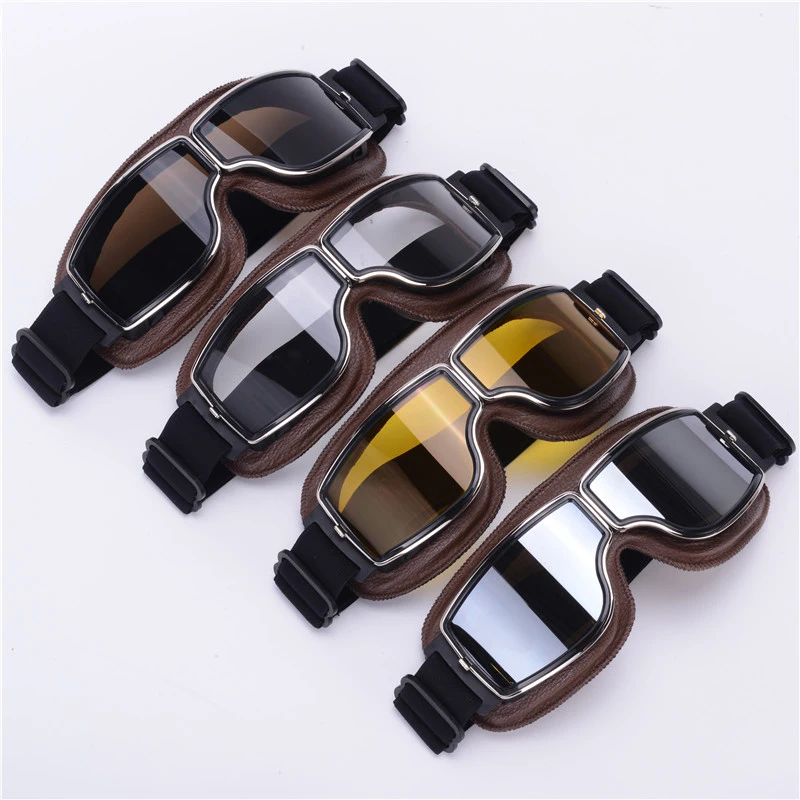 Motorcycle Glasses Windproof Motorcycle Helmet Glasses Sunglasses Retro Universal Folding Leather Retro Motorcycle Accessories