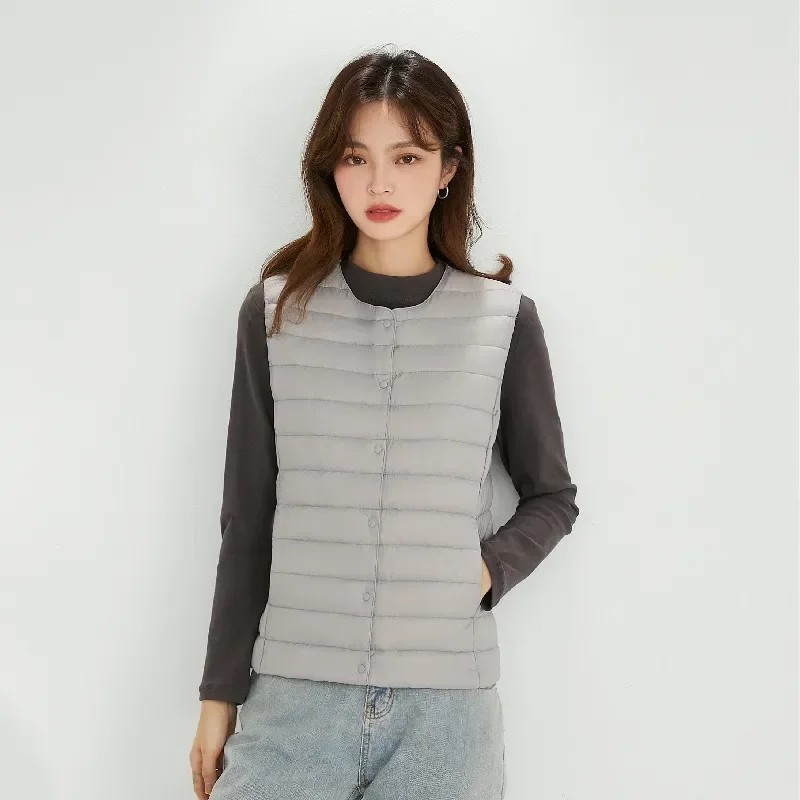 Femmes gilet sans manches nouveau mince solide duvet de canard femme mince chaud intérieur Ultra léger emballable femmes vers le bas gilet