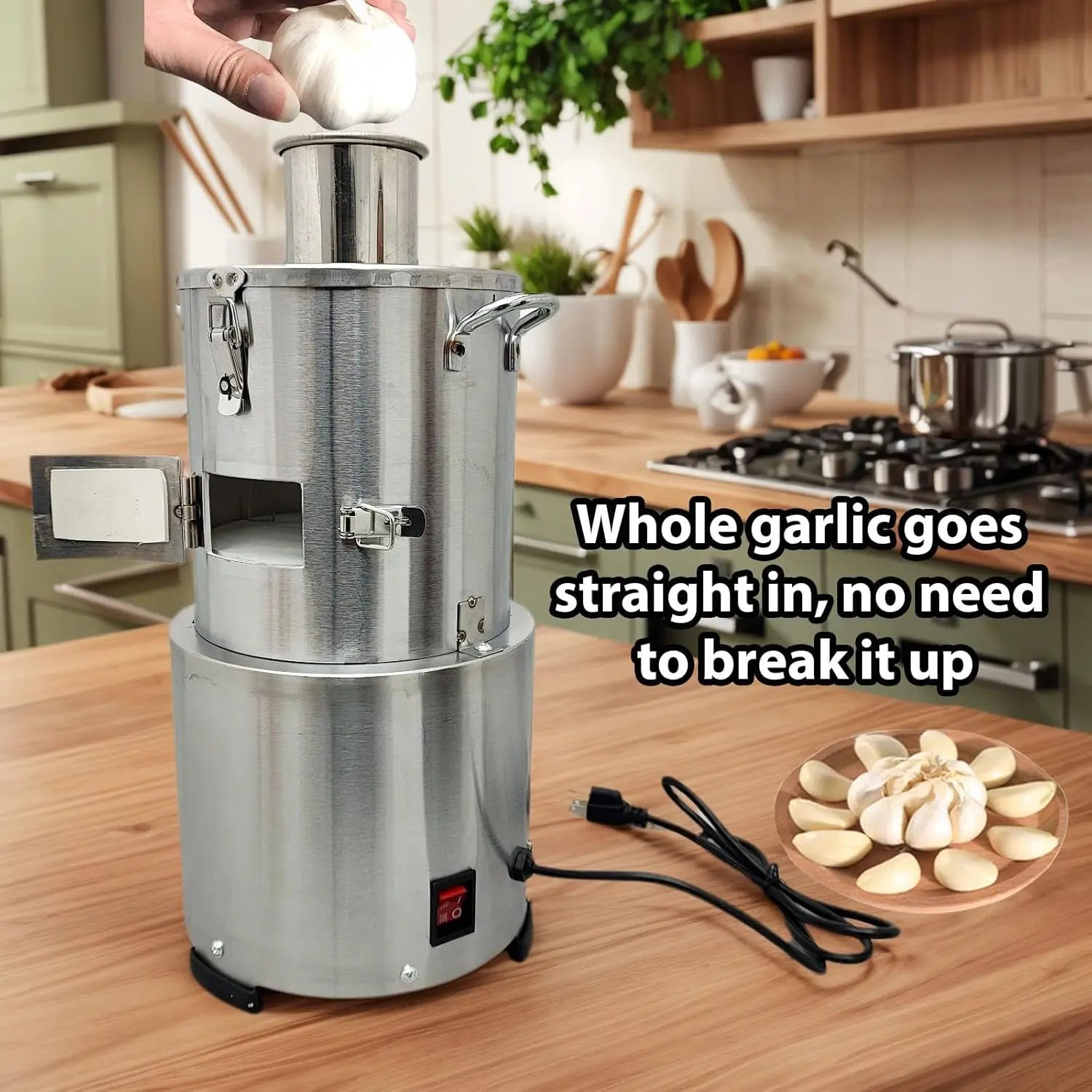 Commercial Electric กระเทียม Peeler เครื่อง Peeling สแตนเลส Commercial ทั้งกระเทียม Skin Remover Peeler เครื่อง 110V 200W