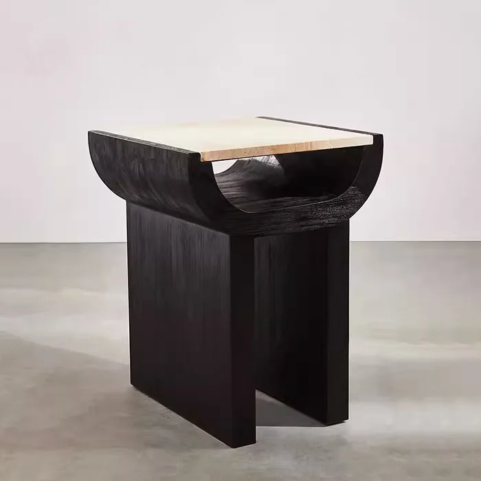 Abnormality creative design tea table black creative small edge hole stone tea table bedside table solid wood corner table