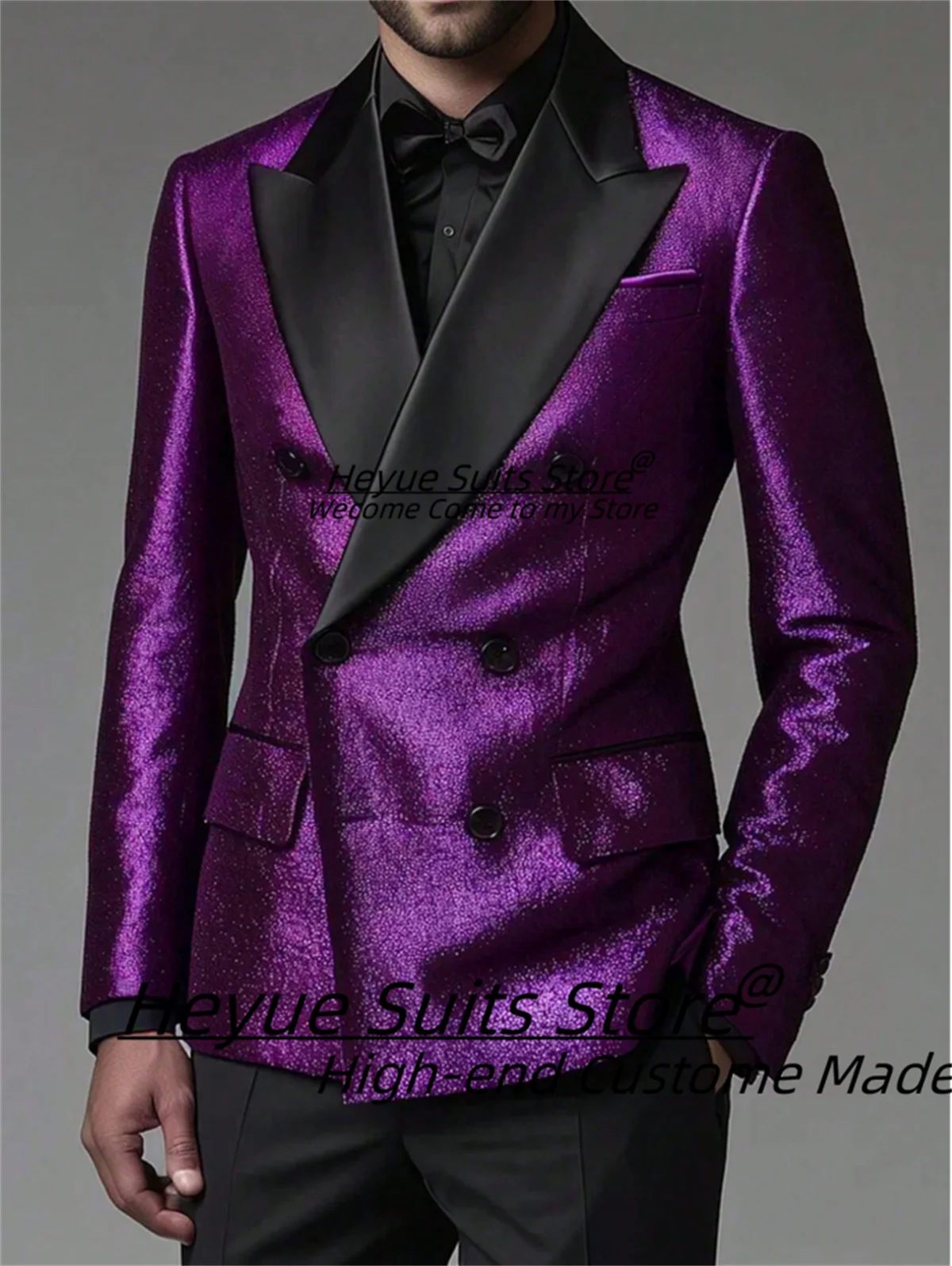 

Customized Slim Shiny Purple Men Suits Fashion Double Breasted Groom Wedding Tuxedos 2 Pieces Sets Male Prom Blazers Ropa Hombre