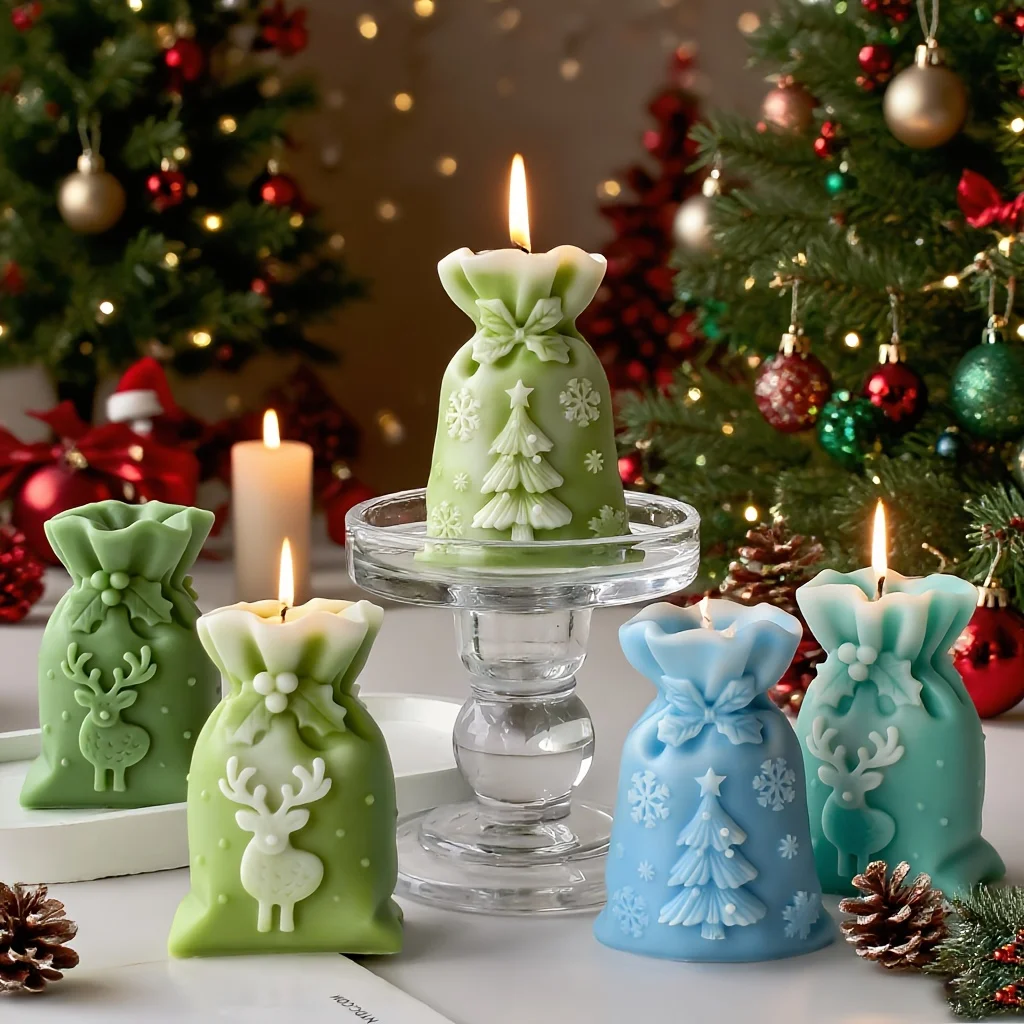 Weihnachtsgeschenktüte Kerze Silikonform DIY Weihnachtsdekorationen handgefertigte Duftform, Gipsform, Geschenk für Weihnachten
