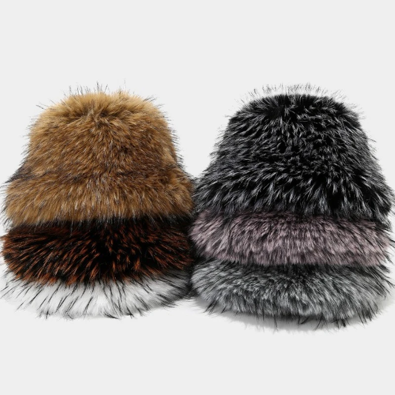 Thick Shaggy Faux Fur Bucket Hat for Women:Fluffy, Plush Fisherman Cap,Cold-Weather, Casual, Outdoor, Travel, Street Headwear