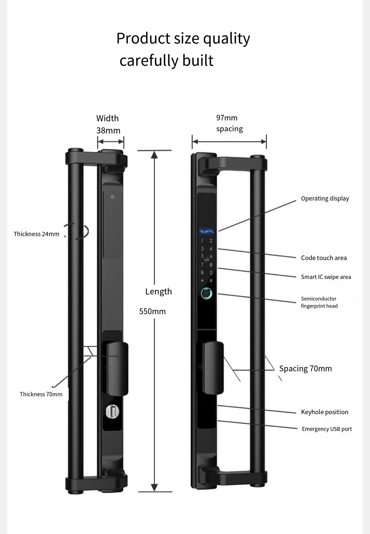 Bridge Aluminum Alloy Door Fingerprint Code Lock Waterproof Glass Large Handle Stainless Steel Smart Lock