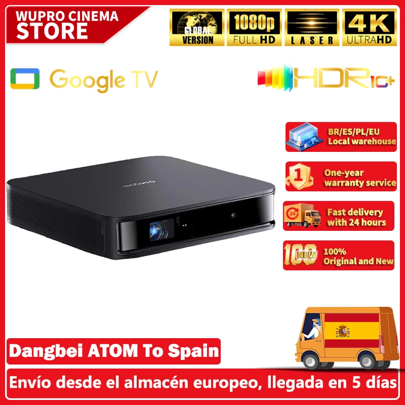 Proyector láser Dangbei ATOM, primer Google TV 1200ISO ANSI Lumen portátil para cine en casa, proyector de Audio Dolby inteligente 3D ALPD 1080P
