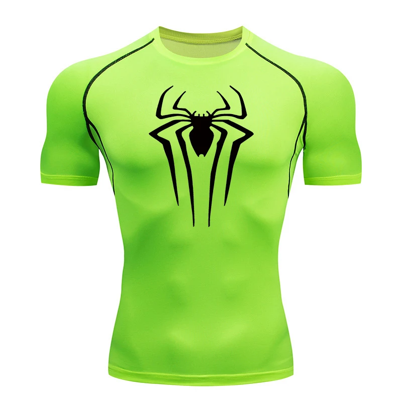 Kompressionsshirts mit Spinnen-Aufdruck für Herren, Sommer, kurzärmelig, Rashguard, Fitnessstudio, Workout, T-Shirt, sportlich, schnell trocknend, Unterhemden