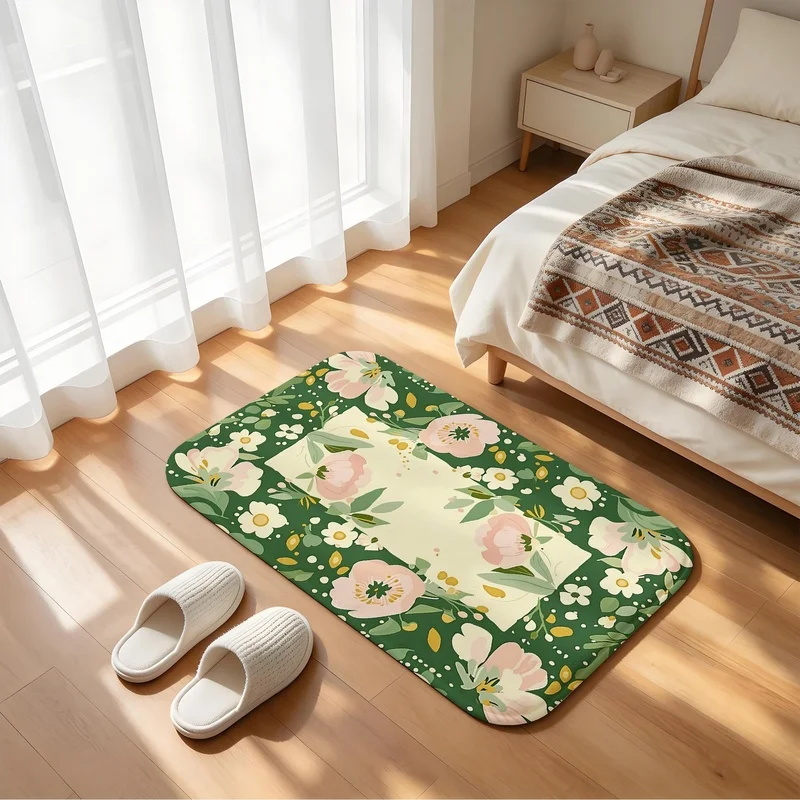 Vintage Floral Print Doormat Soft Absorbent Non Slip Floor Rug Bathroom Entrance Home Decor Mat