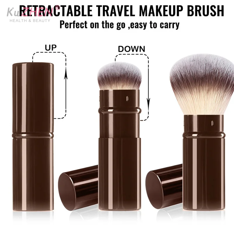 Pinceau de maquillage pour fond de teint rétractable, plat/Angle, pour poudre, Blush, noir, marron, or, correcteur, outils de maquillage portables, 1/2 pièces