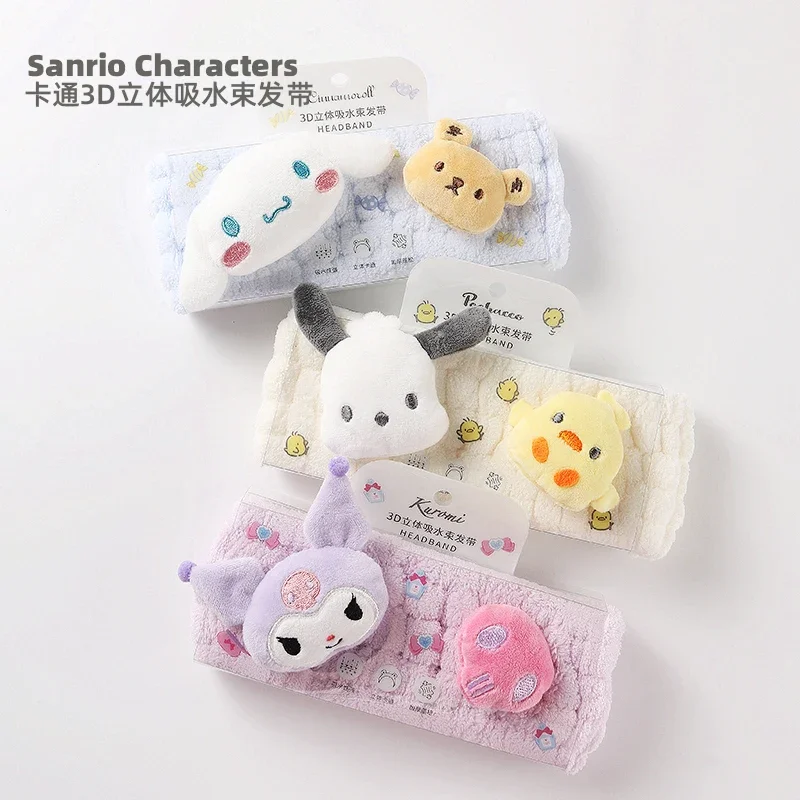 

Kawaii Sanrio Series Kuromi Cinnamoroll Pochacco Cartoon 3D Water Absorbent Headband Thickened Holiday Gifts for Children