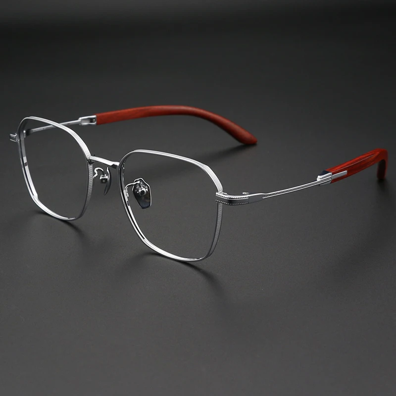 

Luxury Men's Irregular Round Frame Optical Myopia Fashion Personality Full Frame Wood Pure Titanium Glasses Eyewear