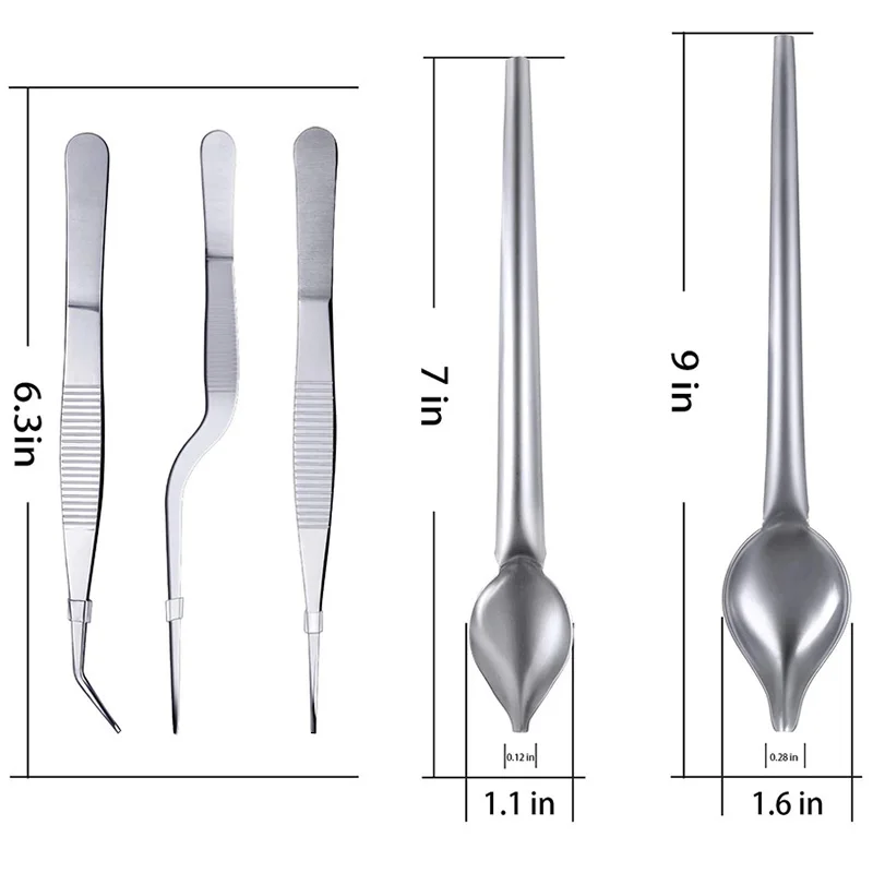 5-Piece Stainless Steel Cooking Tweezers Precision Tongs with Serrated Tips, Culinary Drawing Spoons for Plates Decorating