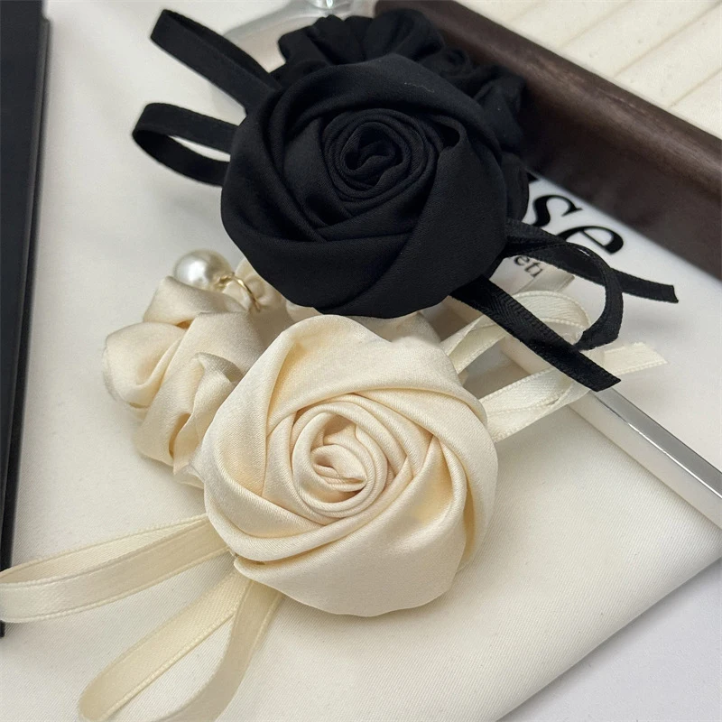 French Flower Hair Bands Hair Tie Satin Rose Hair Rope Elegant Scrunchies For Women Korean Style Headwear Hair Accessories