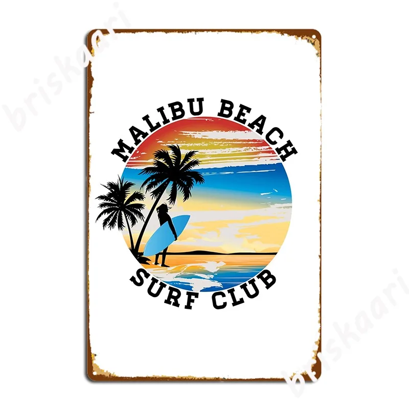 Malibu Beach Surf Club California Surfer Surfing Ocean Poster Metal Plaque Cave Pub Designing Plaques Tin Sign Posters