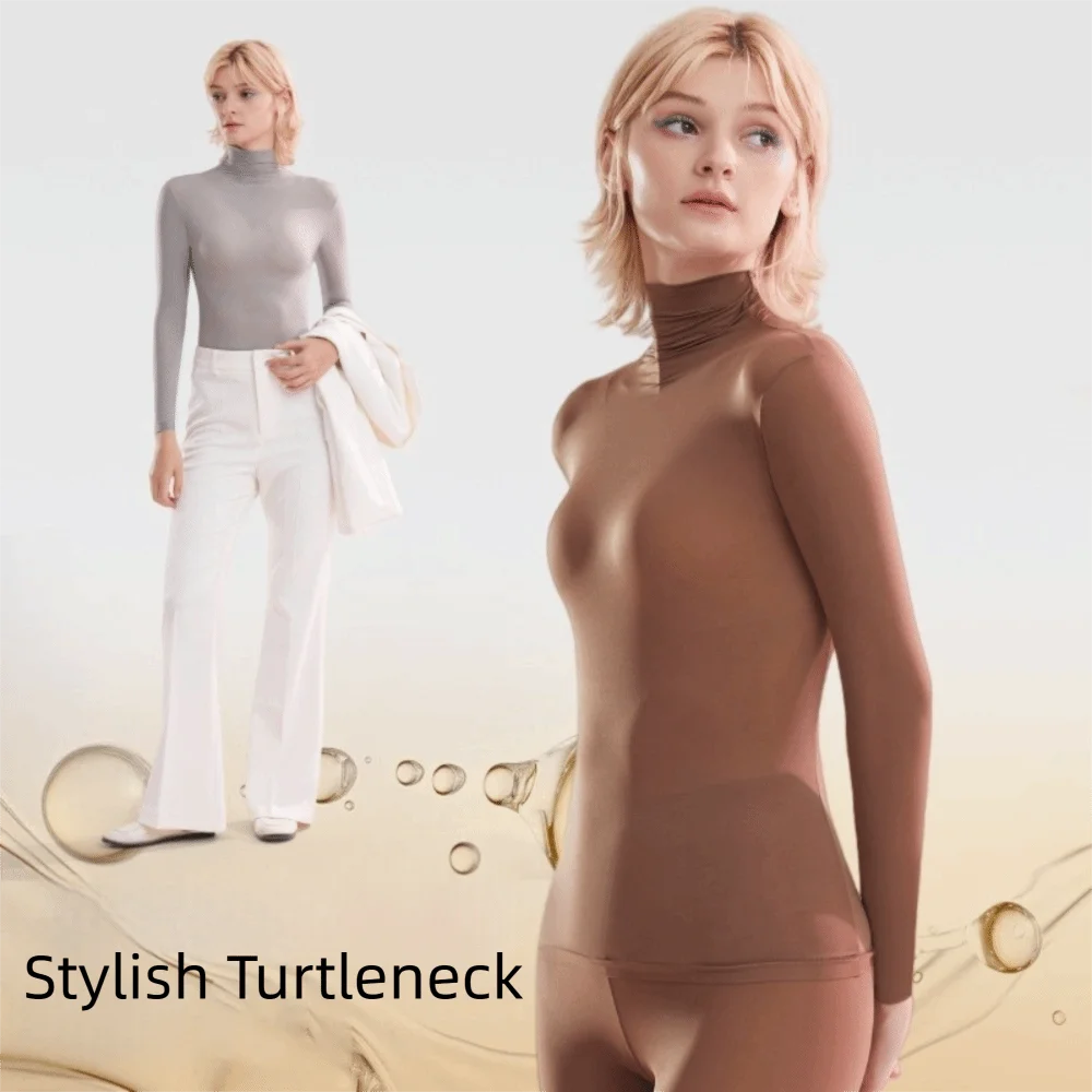 

1 Set High Elastic Seamless Thermal Underwear Stacked Collar High Collar Skin Care Clothing Anti-Static Long Sleeve