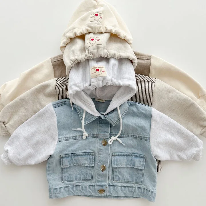 2024 Autumn New Baby Hooded Coat Children Casual Denim Coat Fashion Boys Hoodie Infant Girls Striped Outerwear Kids Clothes