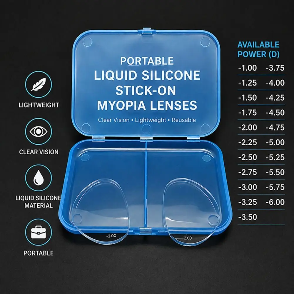 1Pair Silicone Stick-On Myopic Lenses Adhesive Portable Myopia Lens Inserts -1.0/2.0/3.0 Nearsighted Lens Patches