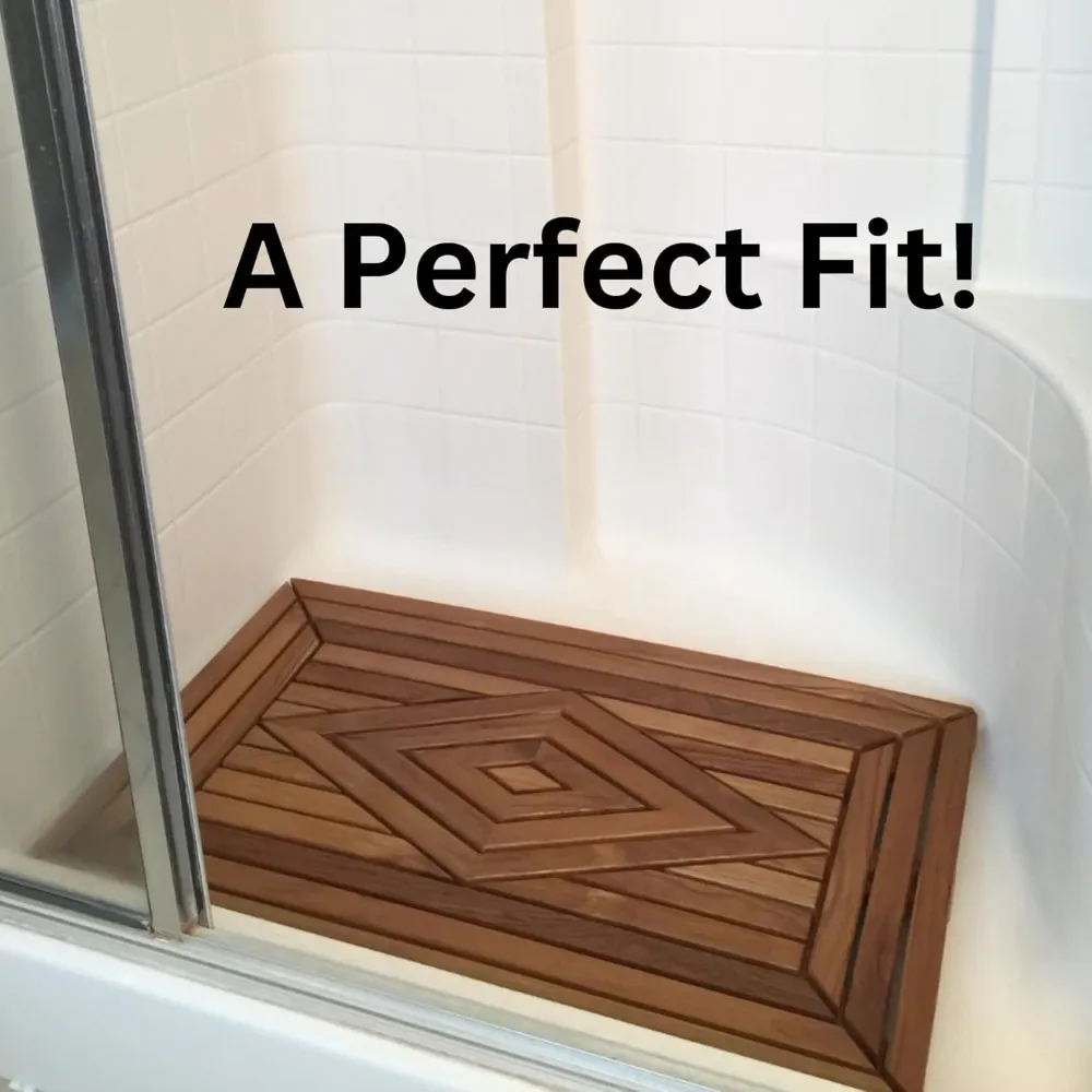 Alfombra de ducha de teca de diseño personalizable, grande, 31,5 X 19,5, resistente al agua natural con acabado en aceite de teca para baño, baño, piscina,