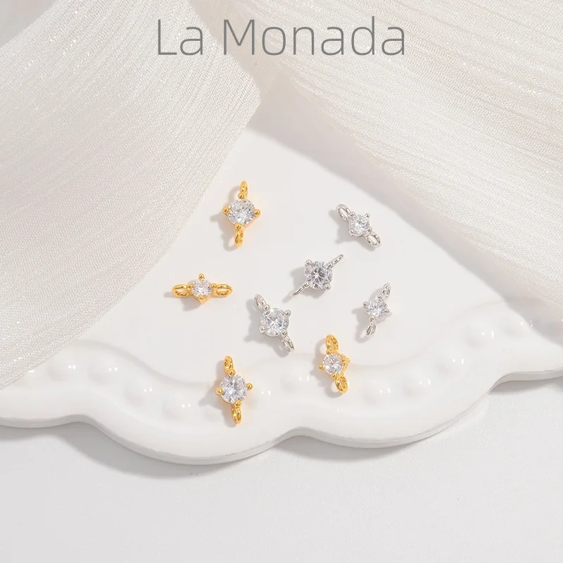 Charms 925 Silver Zircon Round Double-loop Necklace Pendant Handmade DIY Accessories Charms for Bracelet 925 Silver