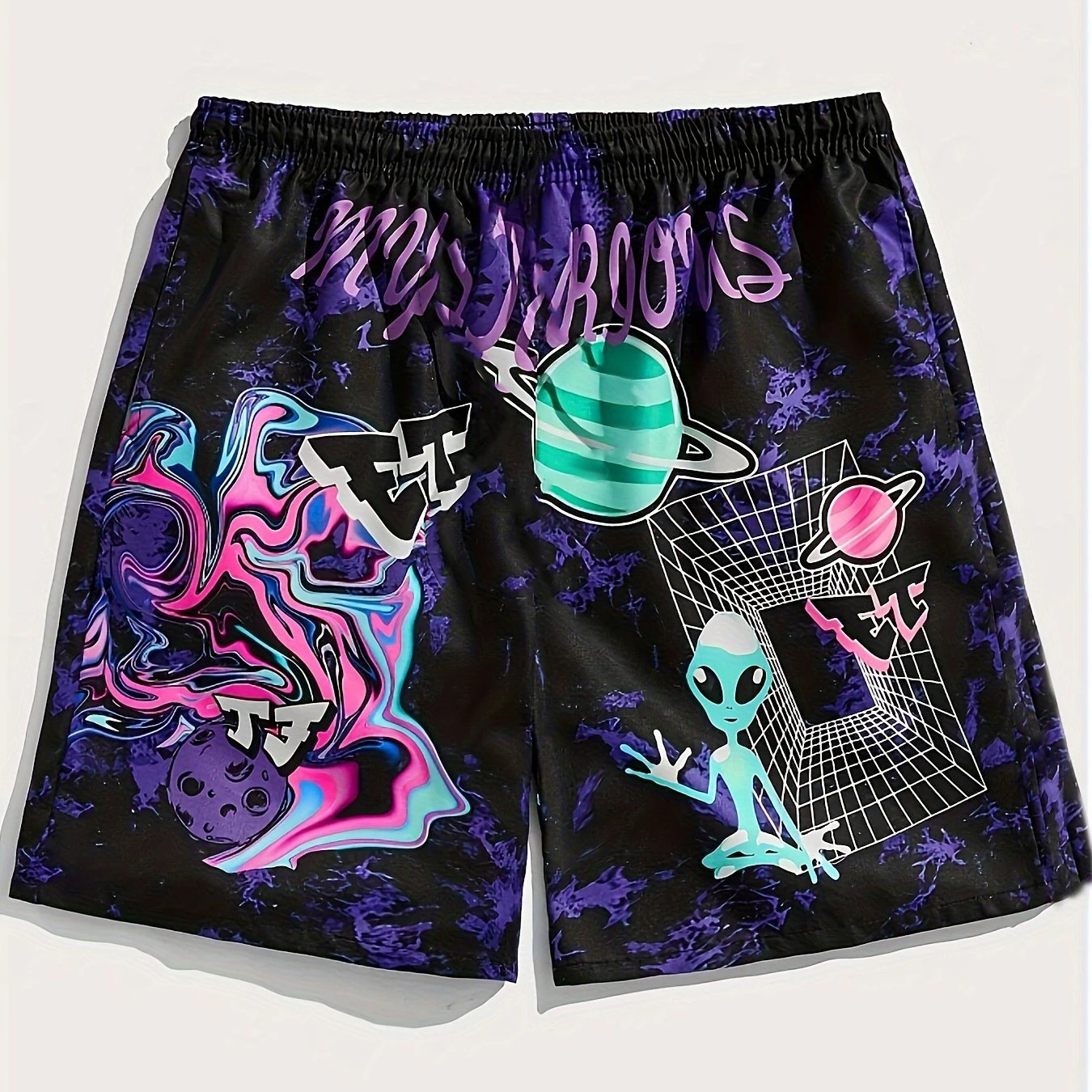 Boys and girls summer beach casual cool UFO fashionable, comfortable, lightweight, breathable 3D printed shorts