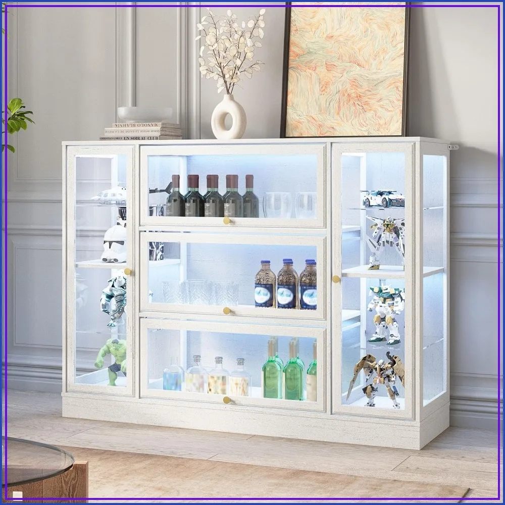 Extra Wide White Display Cabinet with Acrylic Doors LED Lighting for Collectibles