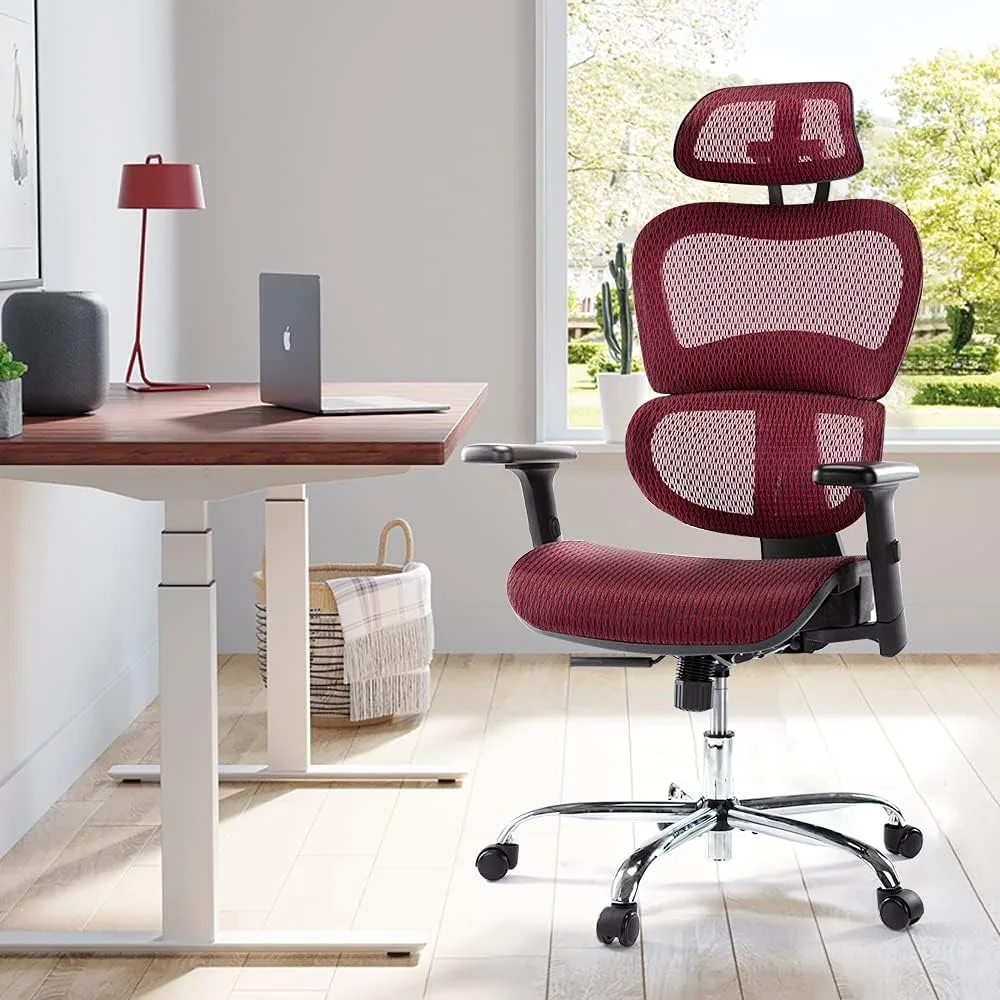 

Ergonomic Chair Breathable Mesh Covering High Back Executive Style Modern Office Chair With Lumbar Support Crimson Computer