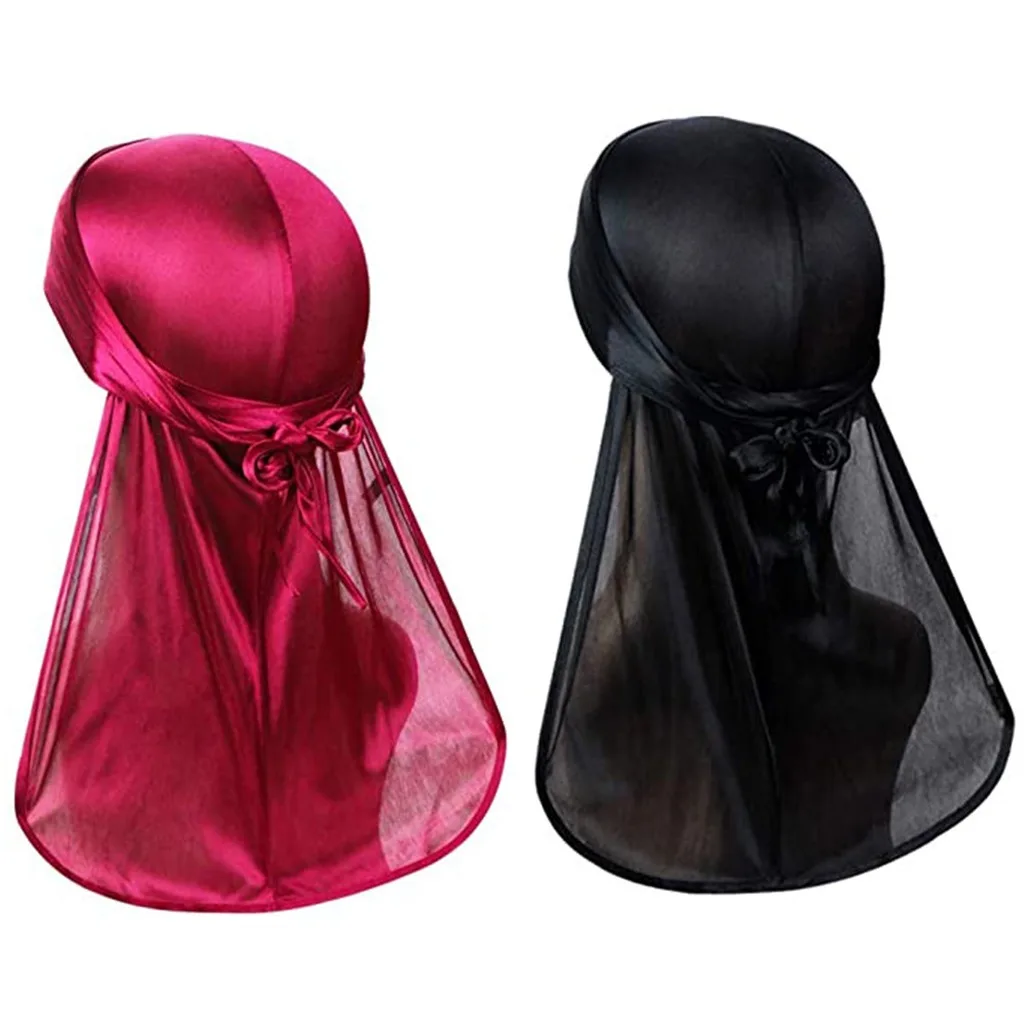 Elastic Fashion Skull Cap Smooth Silky Satin Long Tail Durag Unisex Pirate Head Wrap Elastic Adjustable Elastic Durag For Dating