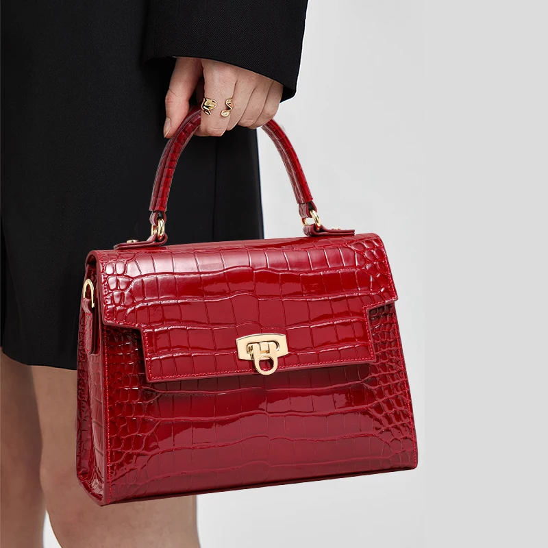 Genuine Leather Crocodile Pattern Women's Handbag, New 2026 Small Square Bag, Large Capacity Shoulder & Crossbody Bag