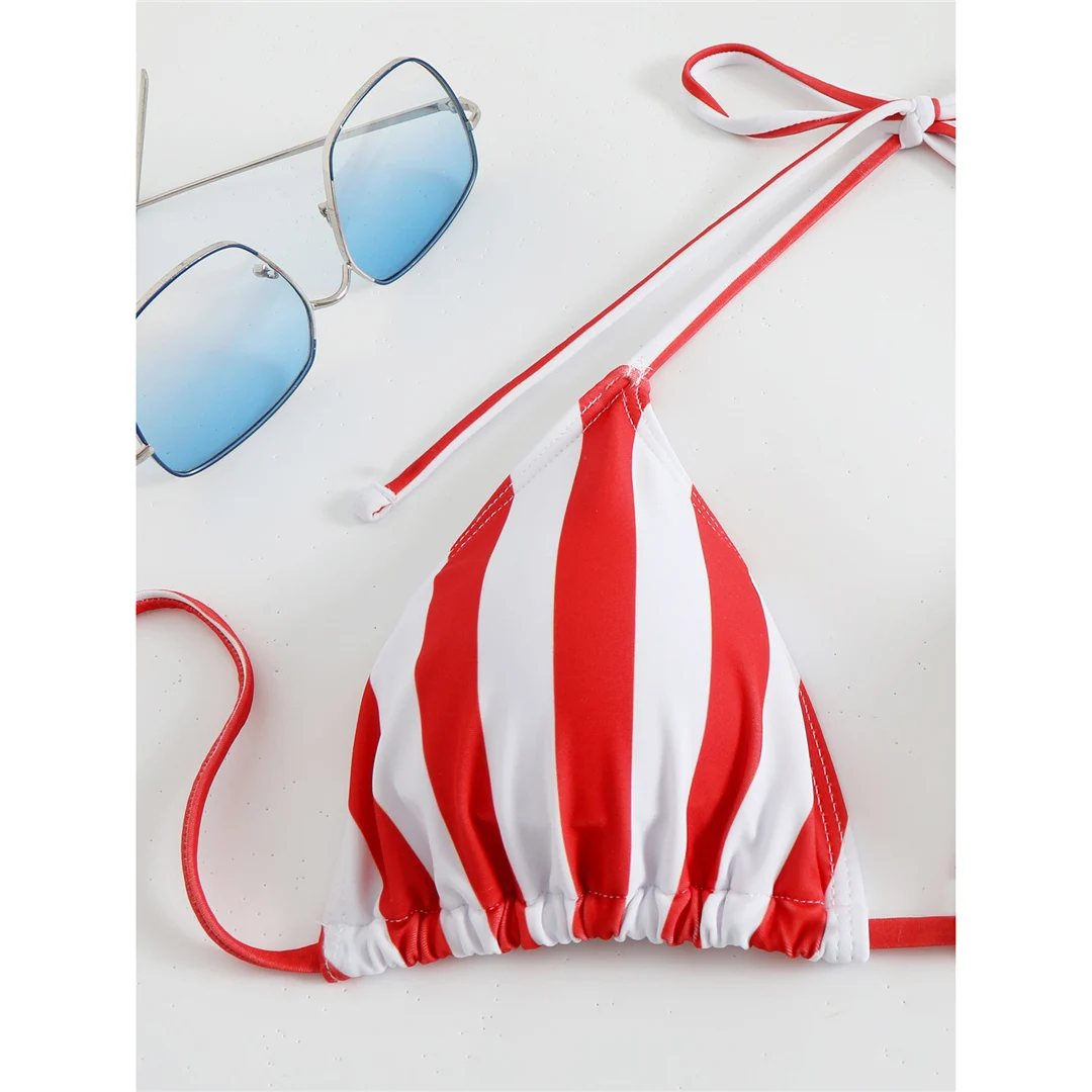 Flag-Print-Bikini mit Neckholder und hohem Beinausschnitt, zweiteiliger Badeanzug für Damen, Badebekleidung, Badeanzug, Schwimmanzug V6144 – Detail 19