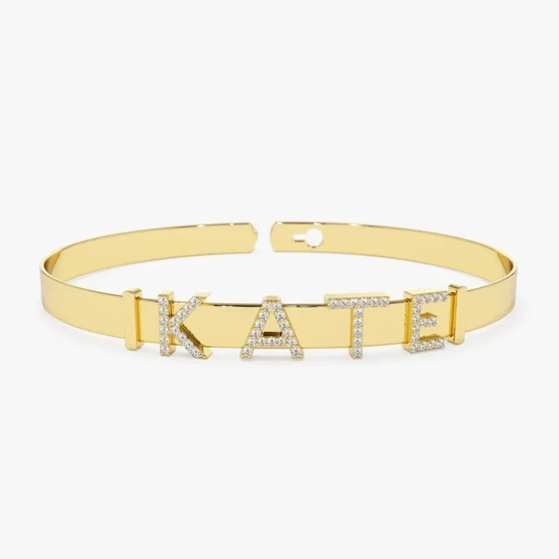 

Gold bracelet 14k sliding diamond 5mm wide personalized diamond initial name Any name can be added flashy sliding letter bracele