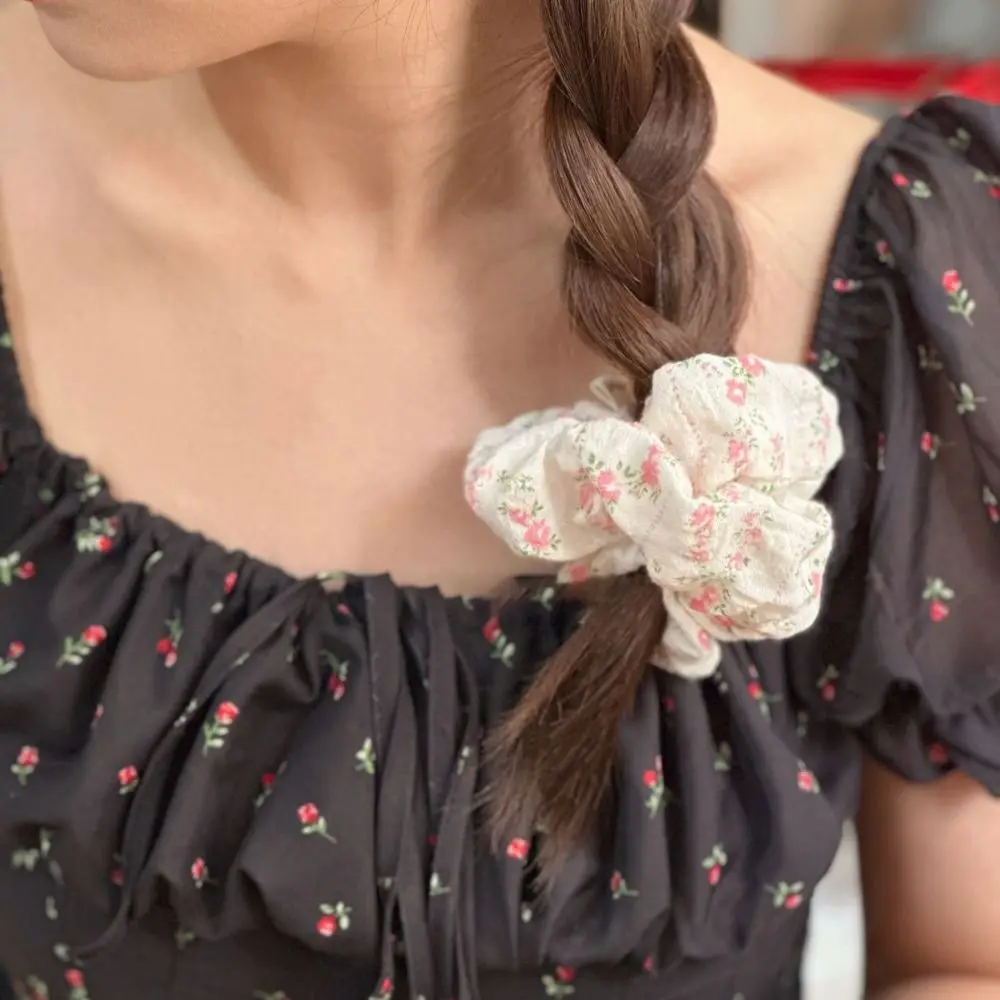 Small Floral Print Elastic Hair Bands Fashion Cotton Scrunchies Lace Hair Scrunchies Accessories Cute Headwear Girls