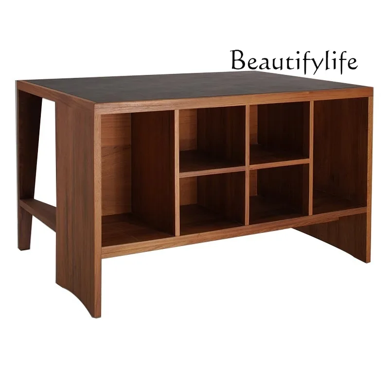 

Mid-Ancient Solid Wood Desk Simple Modern High-End Teak Desk Bookcase Integrated Desk