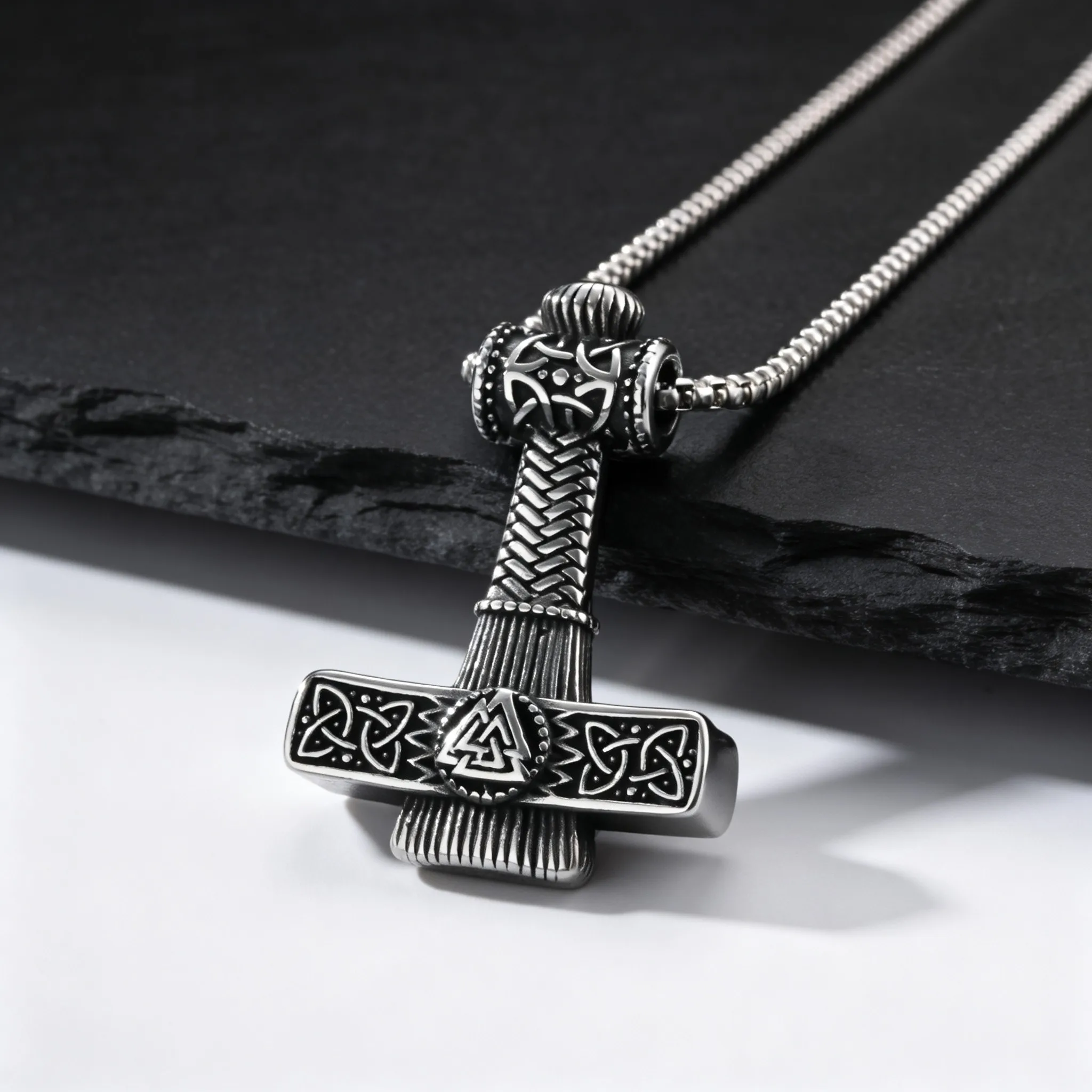 Punk Viking Mjolnir Hammer Necklace for Men,Stainless Steel Norse Mythology Hammer,Strength Amulet Jewelry