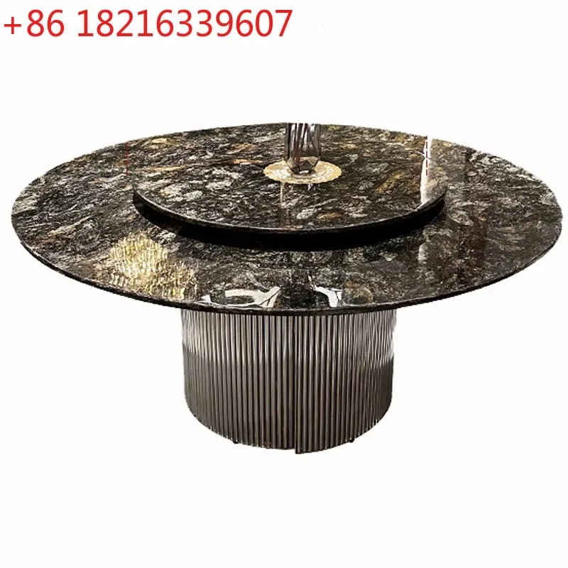 YAO Natural Luxury Stone, High-End Villa Clubhouse with Rotating Table, Marble Dining Table and Chairs, Home Feel of Luxury