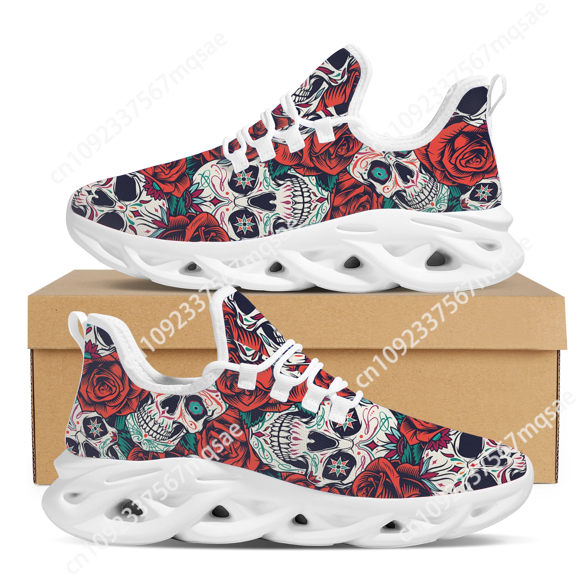 Custom White Red Blue Classic Candy Skull Rose Women Shoes New Chunky Sneakers Lace-Up Vulcanize Shoes 2022 Plus Size