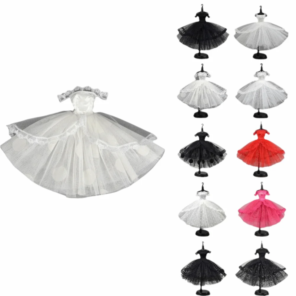 Cute Black Dotted Black Princess Dress Mini Multilayer Doll Clothes Lace Tutu Dolls Party Dress Dolls