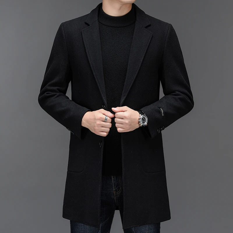 

Тихое роскошное мужское двустороннее шерстяное пальто, черное, серое, бордовое шерстяное пальто, классические зимне-осенние наряды, легкая одежда 2025 г.