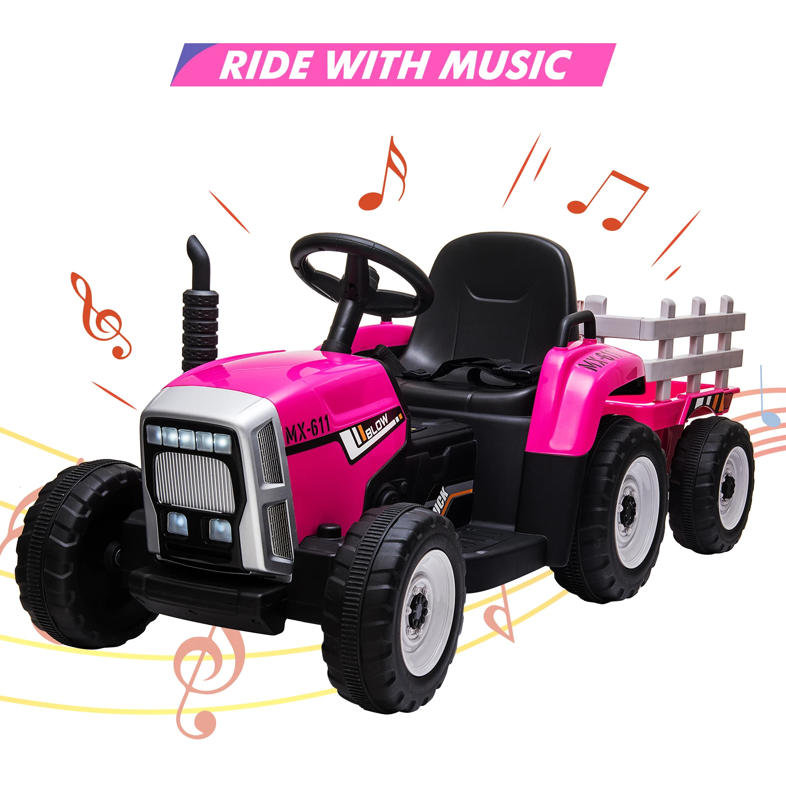 12V Ride-On Tractor with Trailer & Remote Control, Battery-Powered Electric Vehicle for Boys and Girls, Slow Start