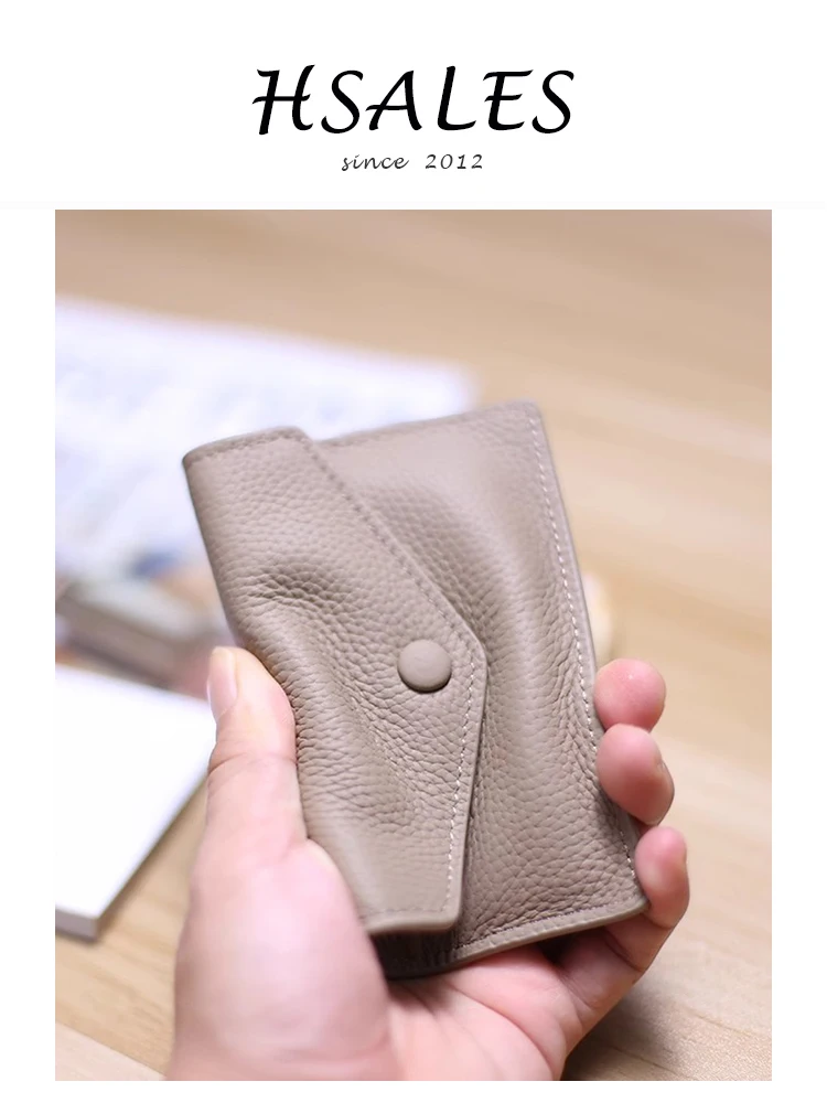 Genuine Leather Small Card Wallet For Men Women Thin Short Purse Mini Money Bag Soft Cowhide Envelope Design Credit Card Holders