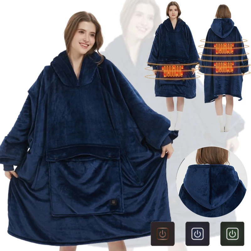 

Winter Wearable Blanket Hoodie with Sleeves Pocket Oversized Sherpa Fleece Blanket Sweatshirt Warm Thick Heating Hooded Blankets