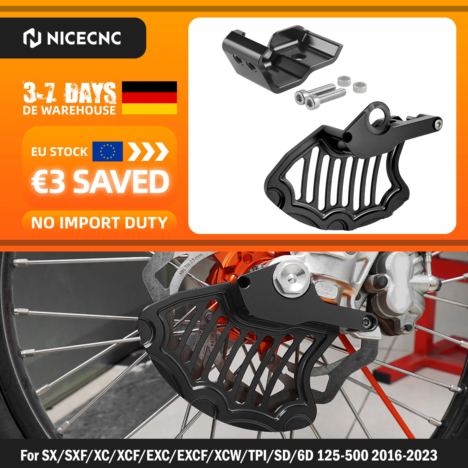 Für KTM EXC 300 2016-2023 EXC-F 350 EXC 450 XC-F 350 XCW 300 TPI Six Days Für Husqvarna TE 300 FE 250 FE 350 FE 450 Vorderer Unterer Gabelbeinschutz & Bremsscheibenschutz Für GasGas EC 300 2021-2023