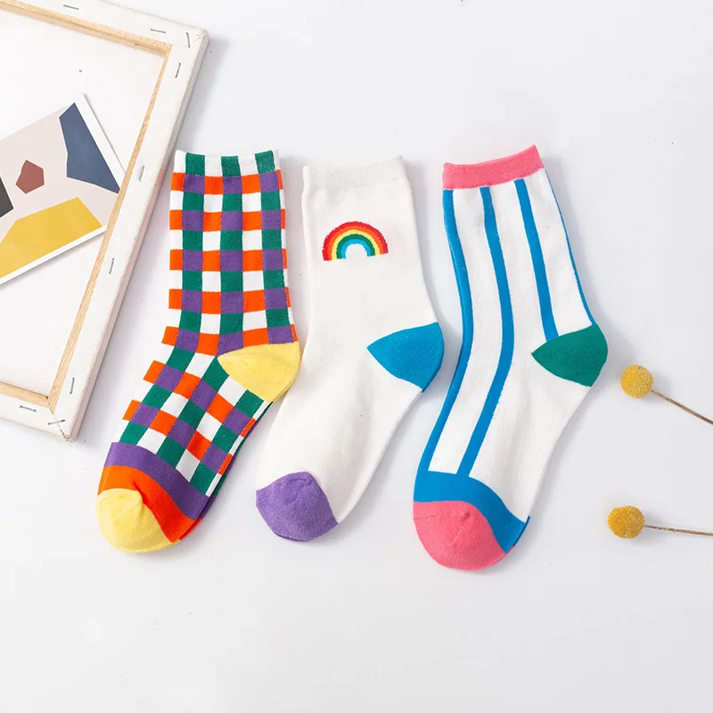 

Socks Women Rainbow Striped Harajuku Cute Woman Kawaii Calcetines Skarpetki Meias Chaussette Sock Sokken Cotton Calcetas Mujer